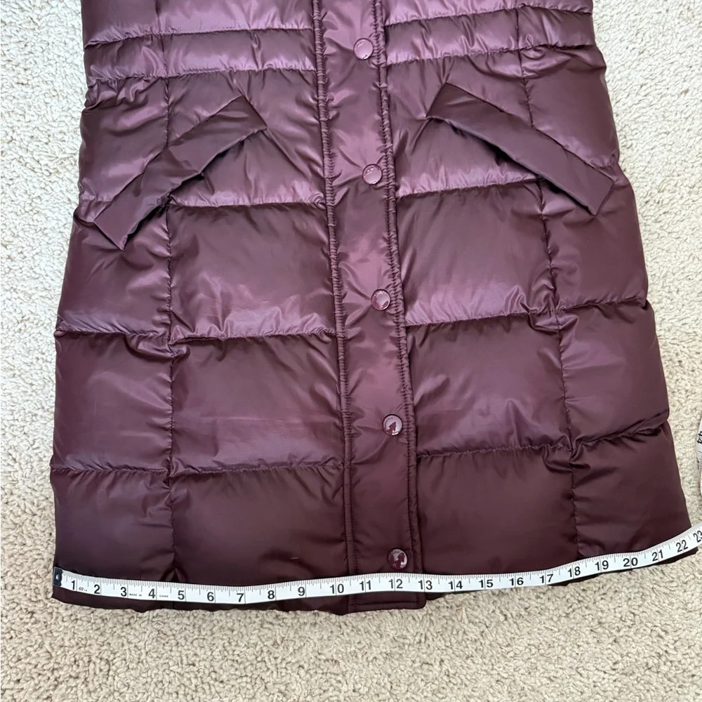 Coach Plum Down Puffer Coat Long Hooded Faux Fur Trim Small Winter - Picture 14 of 16